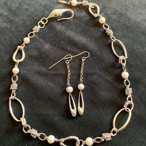 Sterling silver and pearl necklace and earrings